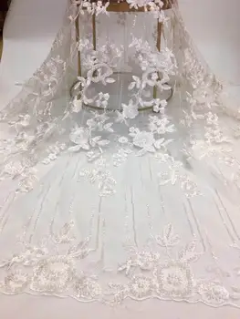 

Latest\High Quality African Tulle Lace Fabric 2019 Onion Color Nigerian Lace Fabrics For Wedding Golden white With beads