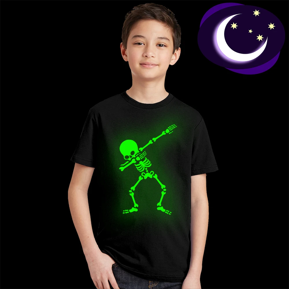 

Glow In Darkness Dabbing Skull Cool T Shirt for Kids Boys Girls Summer T-shirt Children Hip Hop Rock Tshirt Toddler Baby Top Tee