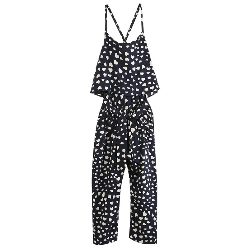 

Fashion Kids Baby Girls Sleeveless Heart Print Jumpsuits Bib Long Pants Cute Children Belt Causal Rompers Playsuit Overalls 2-7T