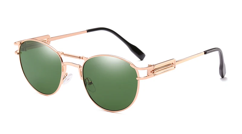 LEIDISEN мужские солнцезащитные очки в стиле стимпанк Для женщин, фирменный дизайн, зеркальные линзы, винтажные Ретро очки овальные солнцезащитные очки высокого качества с UV400 - Цвет линз: Rose gold w green