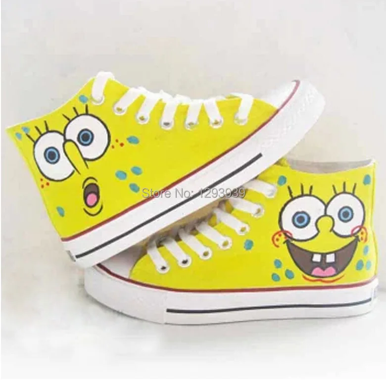 Lovely SpongeBob SquarePants Style Zip Lace Up Hand Painting Kids