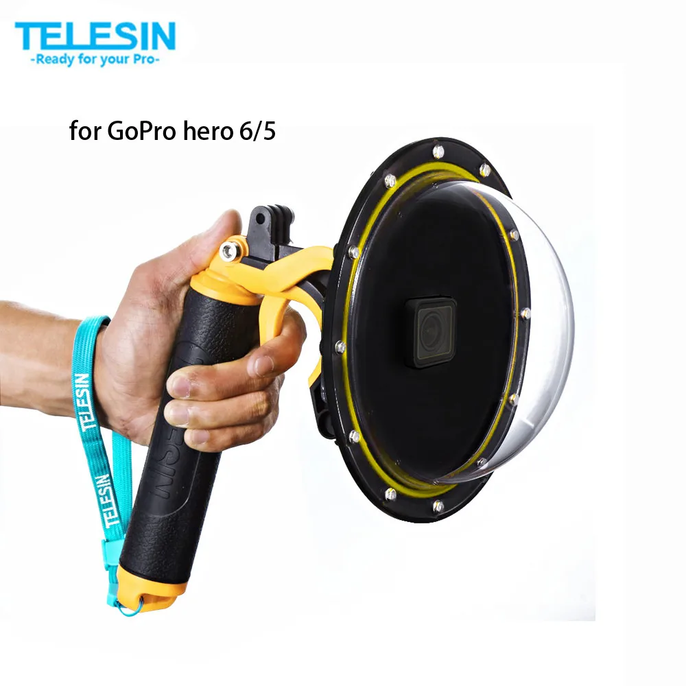 TELESIN 6 Dome Port Waterproof Case Housing for GoPro Hero 5 Black Hero 6 Trigger Dome Cover Sphere Lens Shooting Accessories