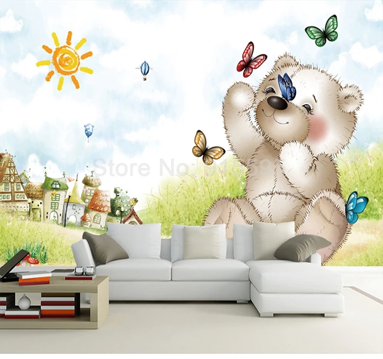 Самоклеющиеся обои для детской комнаты на заказ фото 3D мультфильм медведь детская спальня украшения для стен, фотообои Papel де Parede