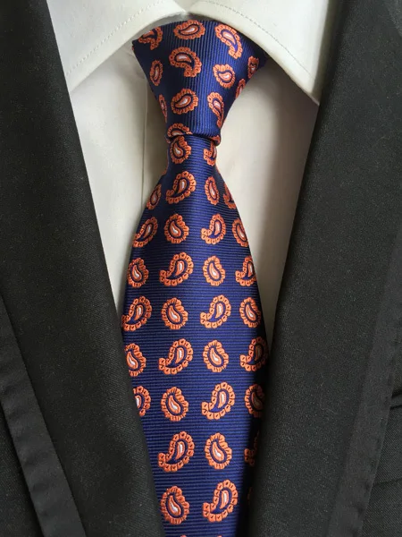 

8cm New Style Tie Gentlemen Classic Formal Necktie Navy Blue with Orange Paisley Ties Match Suits