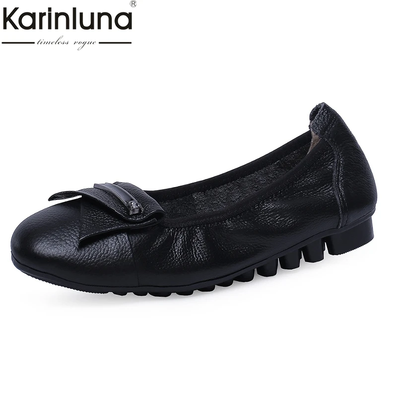 

Karinluna Fashion Cow Leather Big Size 31-41 Slip On Summer Falts Woman Shoes Women Black Red Women Flats Female Shoes Woman