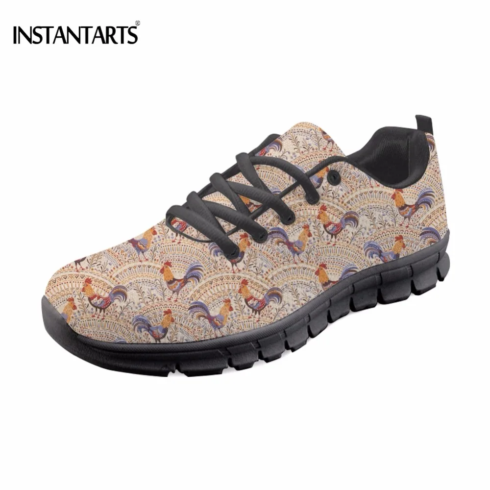 

INSTANTARTS Fashion Brand Flats Shoes Woman Funny 3D Animal Chicken/Rooster Print Sneakers for Women Breathable Walking Footwear