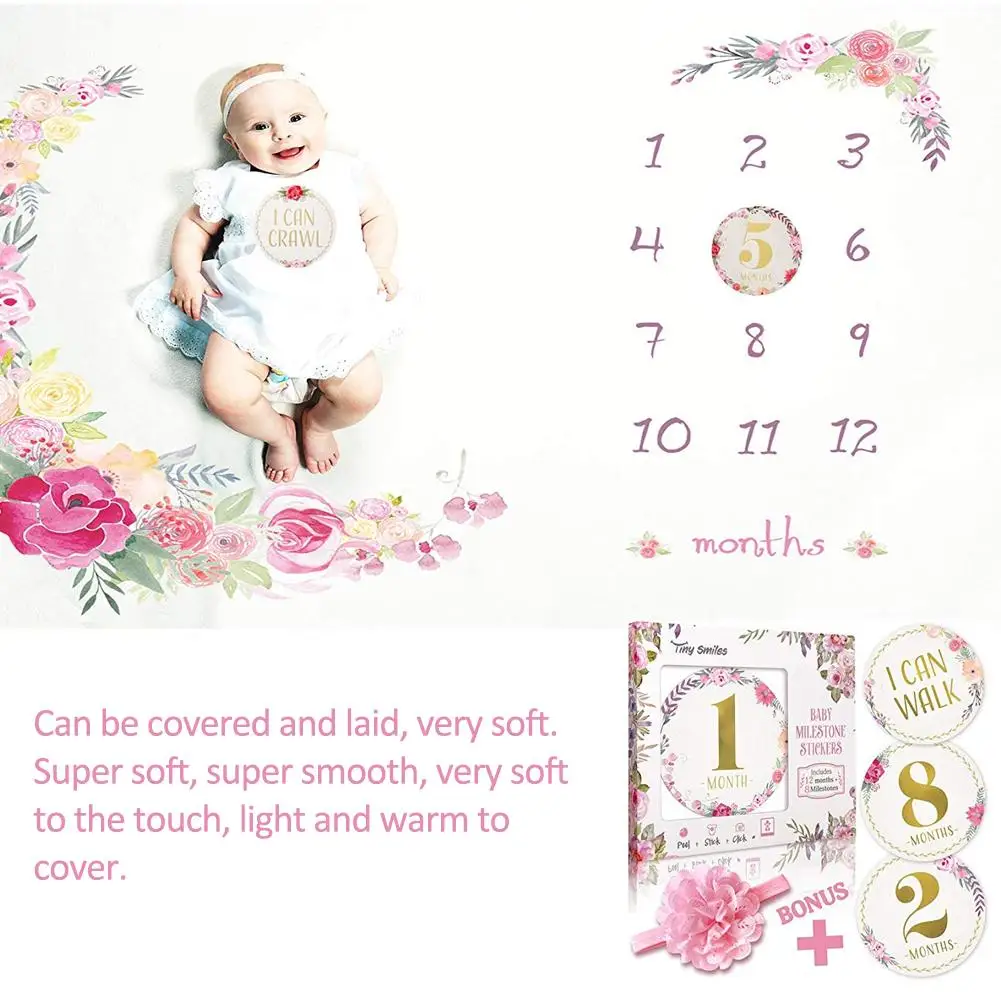 Baby Soft Photography Background Blanket Baby Monthly Blanket Floral Wreath Headband Bedding Household Items Cover In Stock