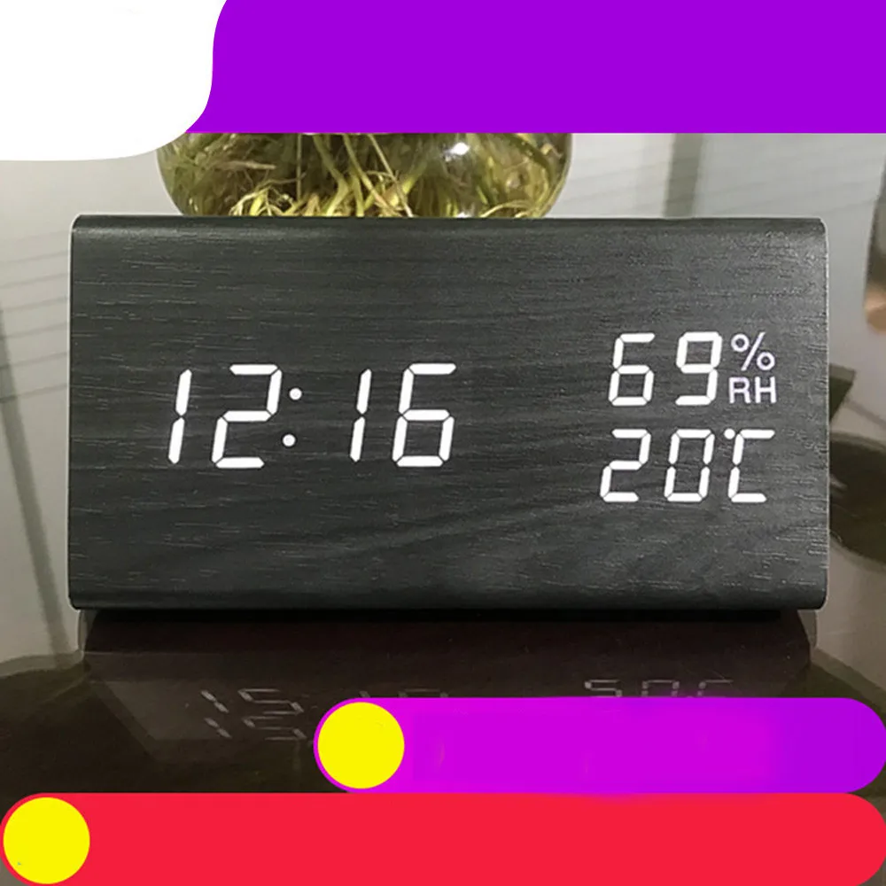 Светодиодный Деревянный цифровой будильник 3 Уровня Регулируемая яркость/3 группы настольных цифровых электронных настольных часов 12,46