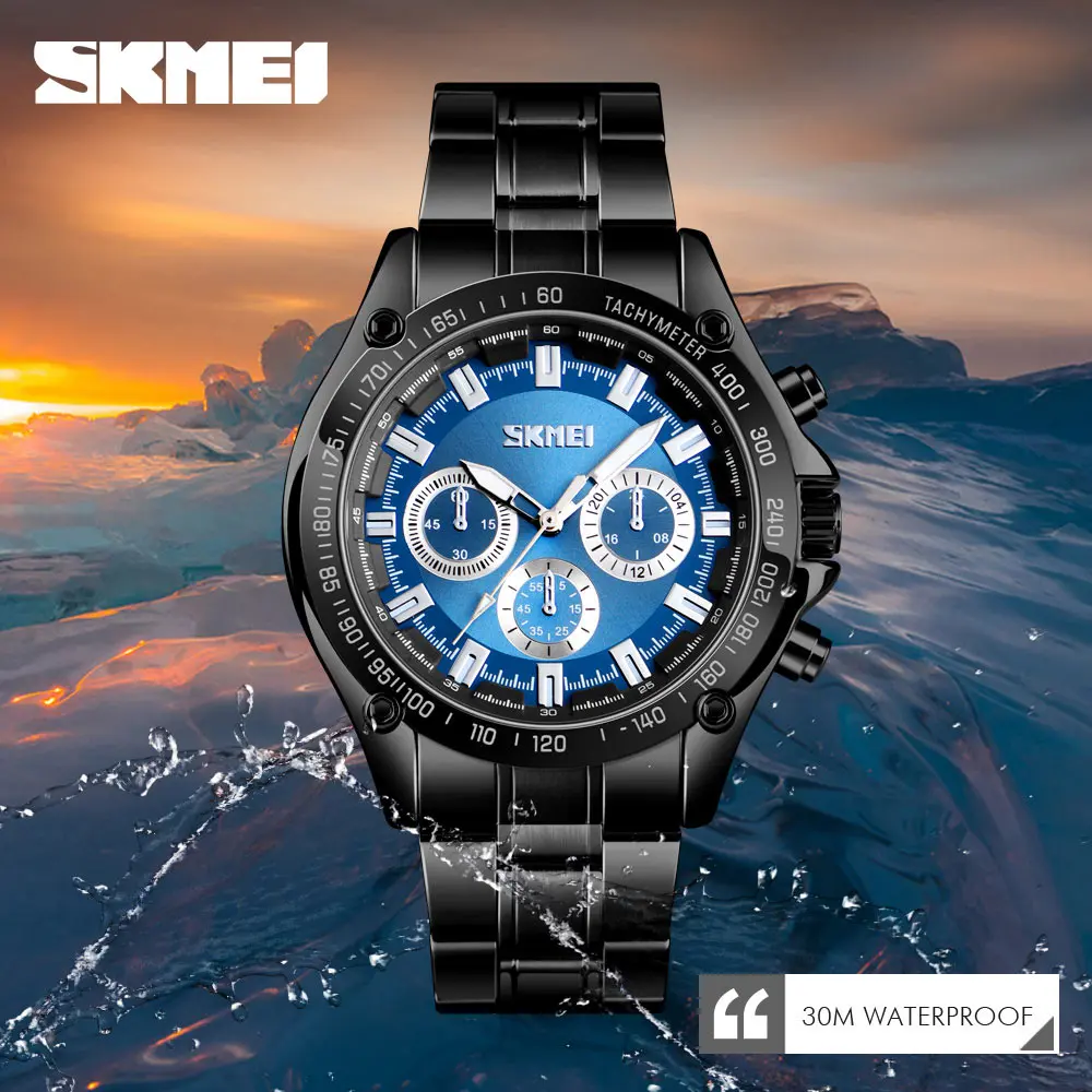 SKMEI Для мужчин кварцевые часы лучший бренд роскошных Спорт на открытом воздухе все Сталь Водонепроницаемый Бизнес часы Relogio Masculino 1366