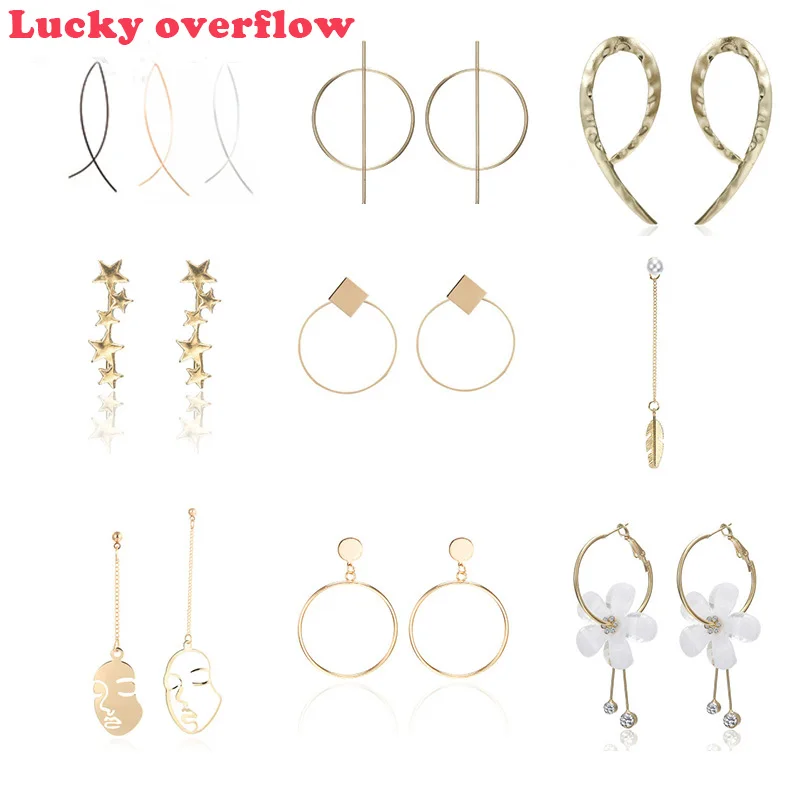 

Luckyoverflow Fashion Statement Earrings Big Gold Geometric earrings For Women 2019 Hanging Dangle Earrings Jewelry CE0654/11