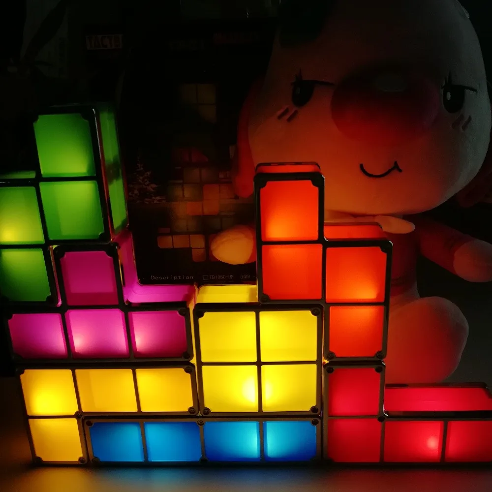 

Tetris Puzzle Blocks Cube Light Stackable DIY LED Desk Lamp Constructible Block Retro Game Tower Baby Colorful Brick Toy Magic
