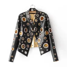 Dold женская кожаная куртка с заклепками, повседневное пальто,, серебряная куртка из искусственной кожи, пальто, женская одежда, короткая тонкая верхняя одежда для мотоциклистов