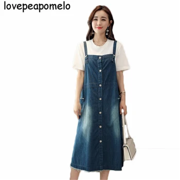 

Spring And Summer Dress Casual Large Size Jeans Women's Dress Patchwork Belt Vest Dress Loose Big Size Tassel Female Dress J465
