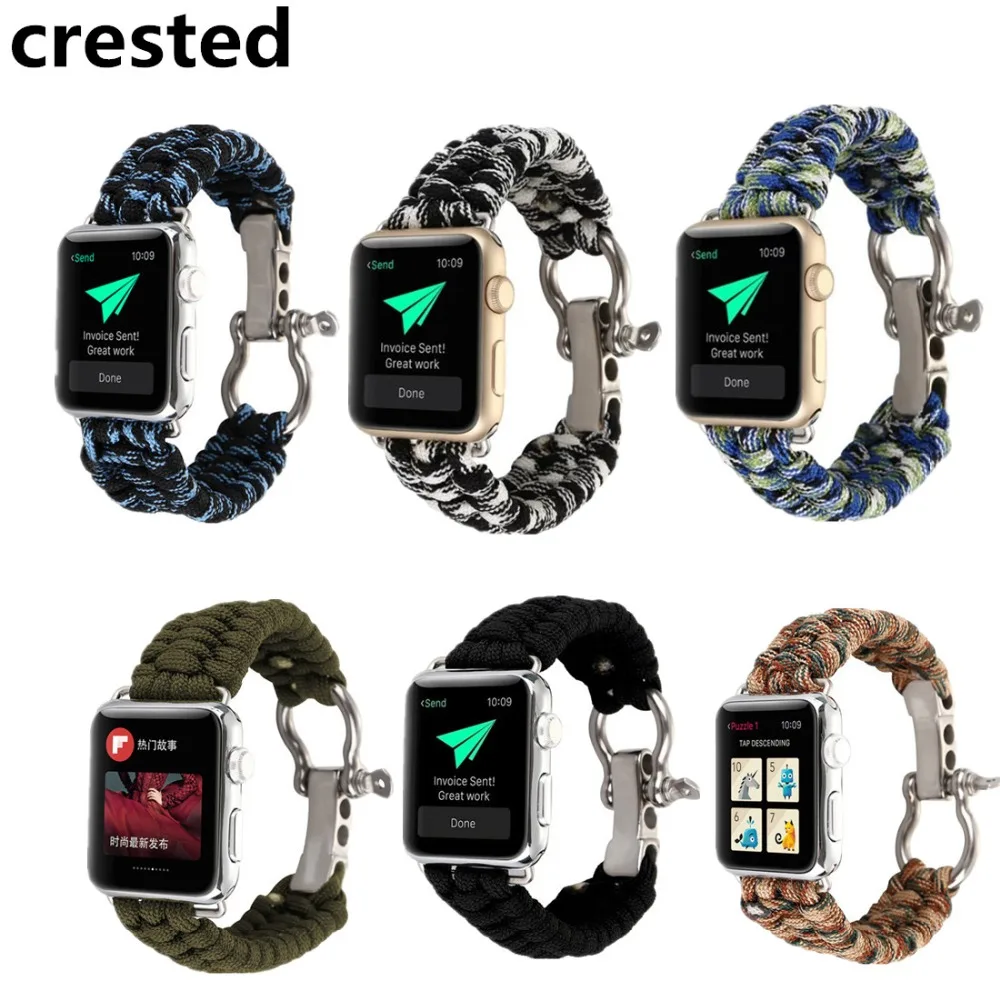 Тканый нейлоновый веревочный ремешок для apple watch, ремешок для apple watch 5, 4, 3, ремешок 44 мм, 42 мм, 38 мм, 40 мм, ремешок для iWatch, для выживания на открытом воздухе