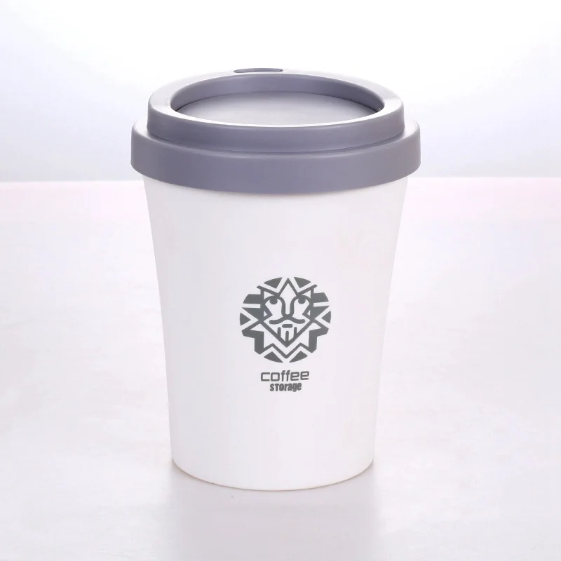 Маленькие мусорные ящики креативная форма кофейной чашки пластиковая мусорная корзина роликовая крышка типа круглая стоящая настольная мусорная корзина с узором - Цвет: Grey