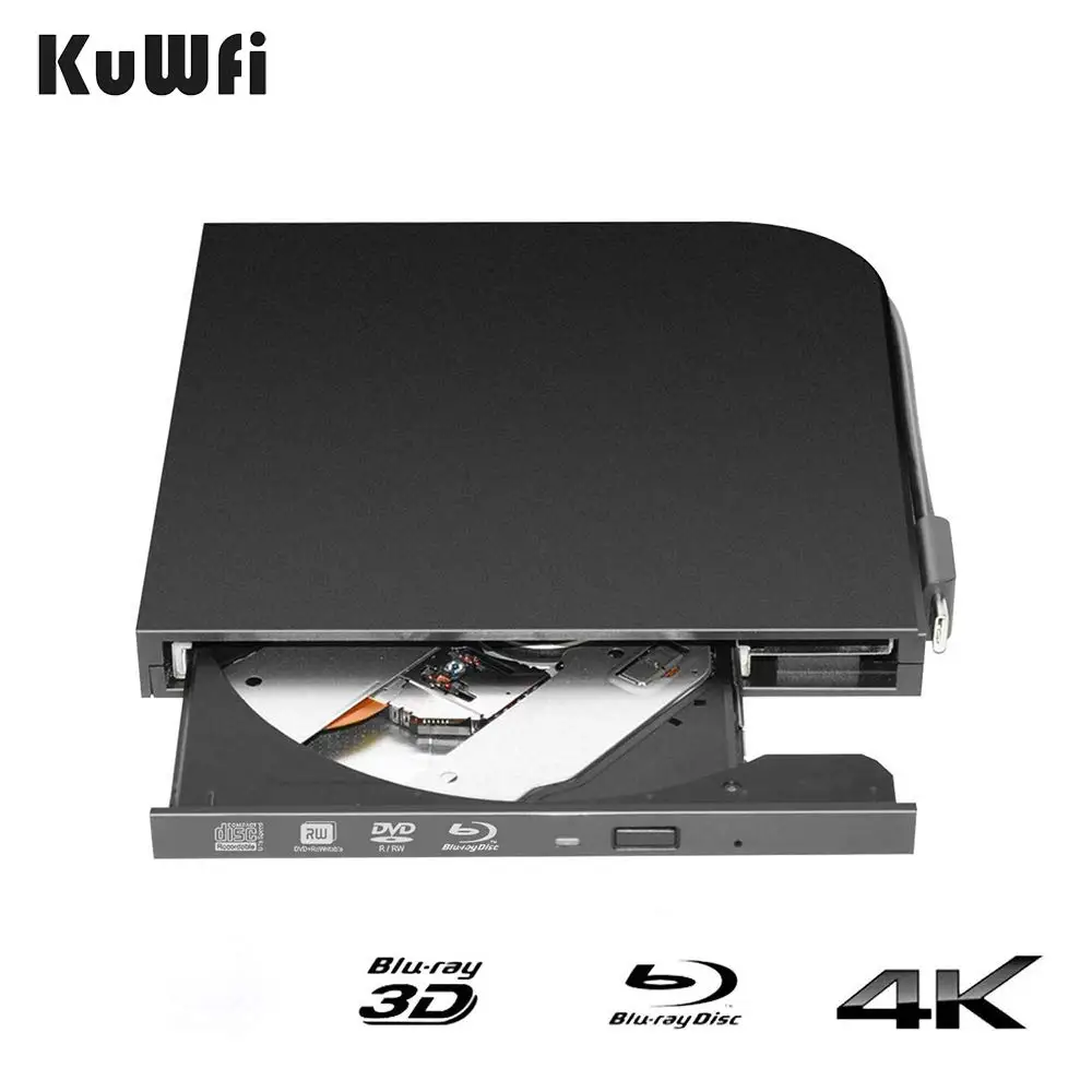 

KuWFi 3D 4K Blu-Ray Player External DVD Drive for Laptop USB3.0 Type-A & Type-C interfaces Portable Slim Automatic Slot-Loading