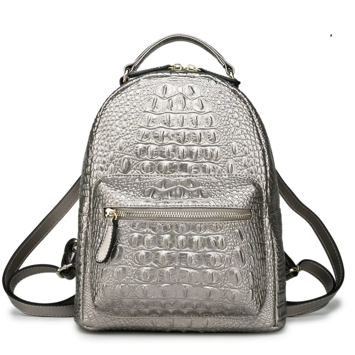 Классический Повседневный женский рюкзак из натуральной коровьей кожи, женский рюкзак из воловьей кожи с верхним слоем, сумка для книг Mochila - Цвет: Серебристый