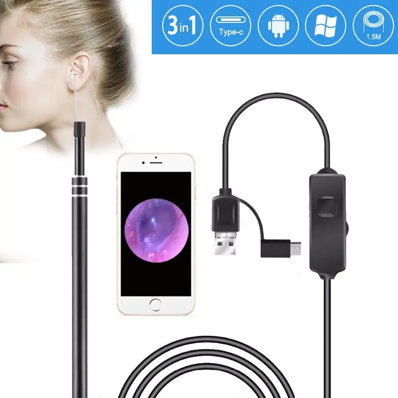 3 in 1 USB Ear Cleaning Endoscope Camera 1.0 Mega Pixel Borescope