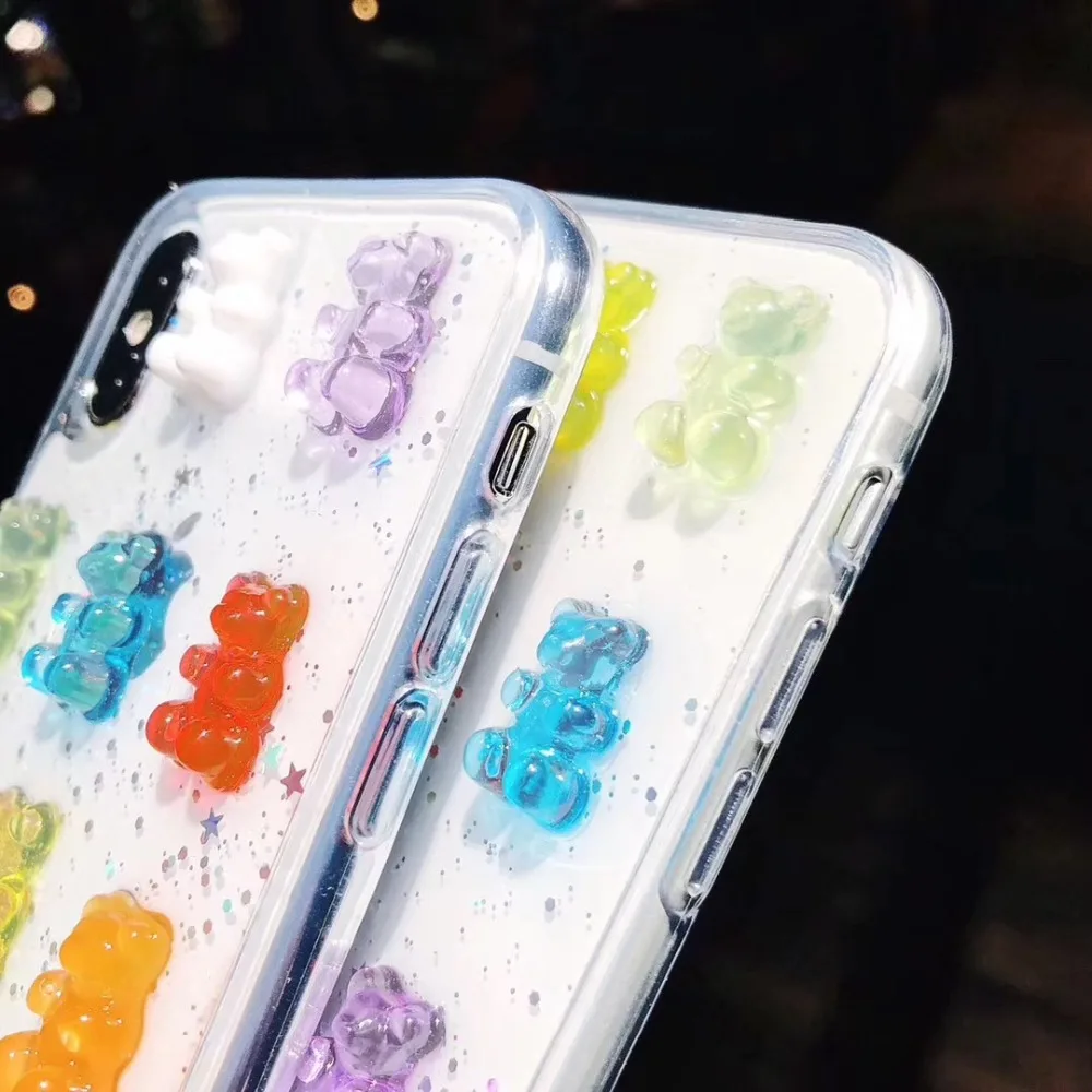 Блестящий Мягкий чехол из ТПУ с объемным милым медведем для iphone X, XS, XR, XS, MAX, 8 plus, 7 plus, 6, 6s plus, чехол для телефона, задняя крышка, coque