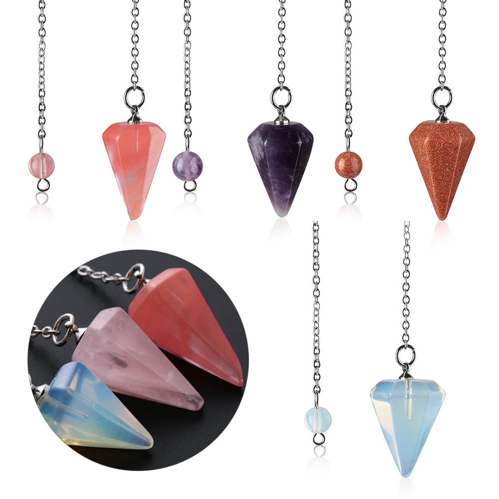 

1pc Small Size Reiki Pendulum Natural Stone Amulet Healing Crystal Pendant Meditation Hexagonal Pendulums for Men Women Jewelry