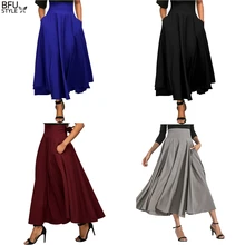 Для женщин Винтаж Высокая Талия Плотная юбка солнце-клеш плиссе длиной макси юбка асимметричный подол вечерние Для женщин Летняя юбка