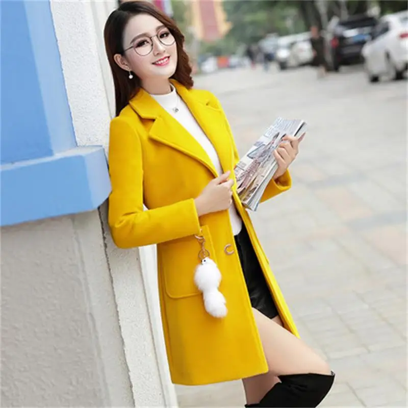 

2018 winter new woolen coat female long section Slim thin Korean woolen coat