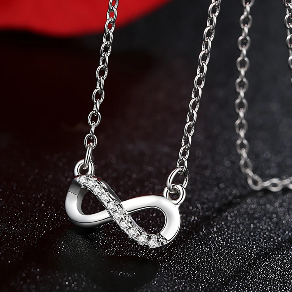 ELESHE 925 пробы Серебряное длинное ожерелье с цепочкой винтажное хрустальное ожерелье с кулоном «бесконечность» Для женщин высокое качество модное ювелирное изделие