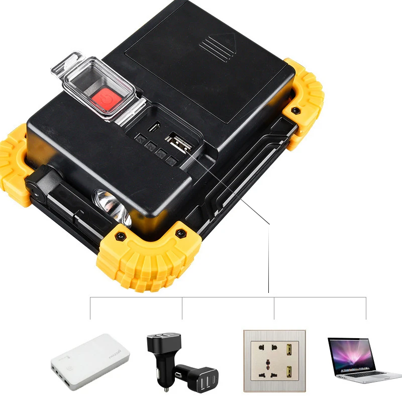 Lâmpada de Trabalho Portátil para Camping Luz de Emergência 100 w Cob 4 modo Led Lanterna Portátil à Prova d' Água Holofote Recarregável Holofotes 13 emergência portátil holofote recarregável para acampamento luz