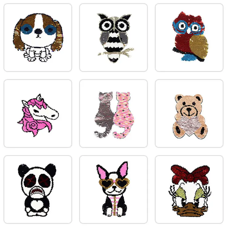 

heart-shaped Reversible Change color owl pattern Sequins Patch sticker Sew On T Shirt Coat Embroidered Reverse Patch Applique