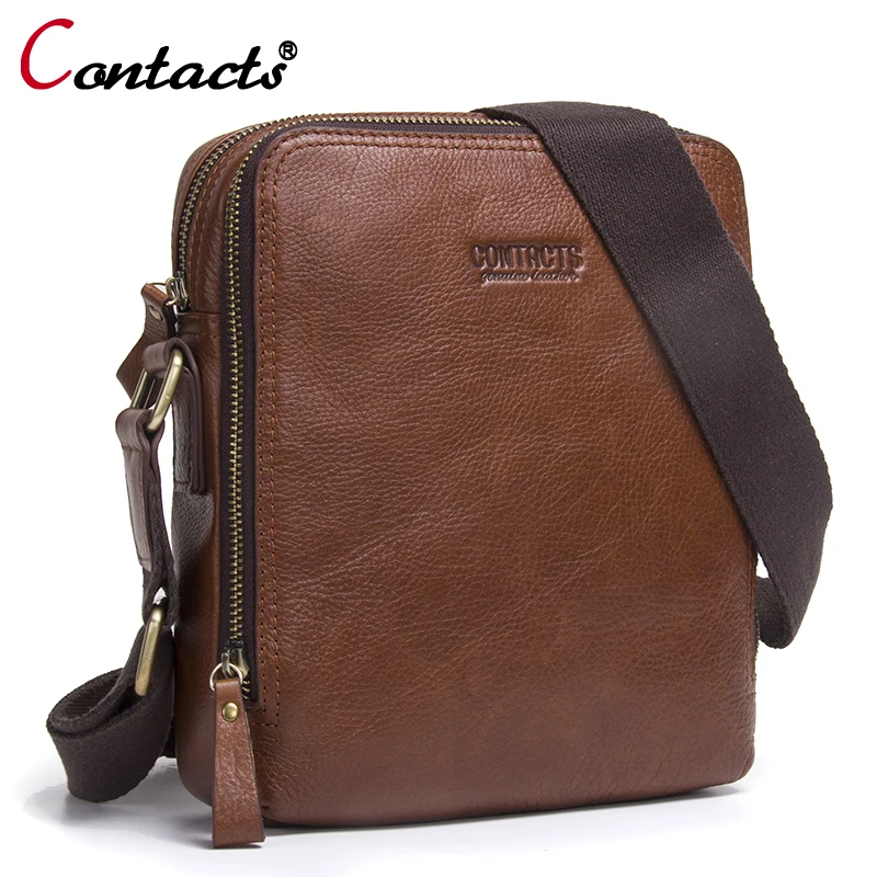 

CONTACT'S Genuine Leather Men bag Shoulder Bags Handbags Large Capacity Male messenger bag Briefcases design Crossbody Bags men