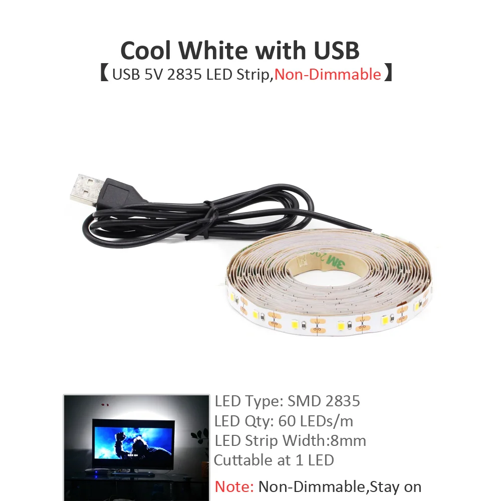 Светодиодная лента Bluetooth USB 5 V SMD 5050 3528 Водонепроницаемая RGB CCT Беспроводная Музыка USB светодиодные осветительные полосы для компьютера ТВ светильник - Испускаемый цвет: Cool White USB Set