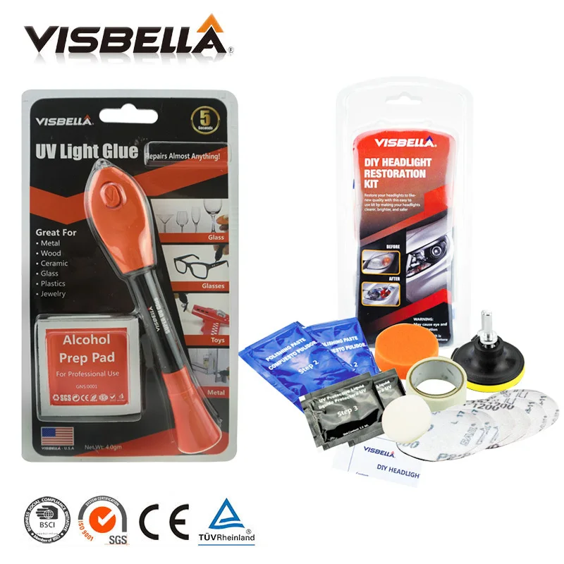 

Visbella 5 Second Fix Liquid Plastic Welding UV Light repair Pen Curing Glue and Headlamp Restoration Kits Car Headlight Clean