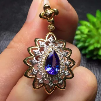 

Fine Jewelry Tanzanite Origin Real 18K Yellow Gold 100% Natural AAA Tanzanite Gemstones Diamonds Fine Chic Pendant Necklace