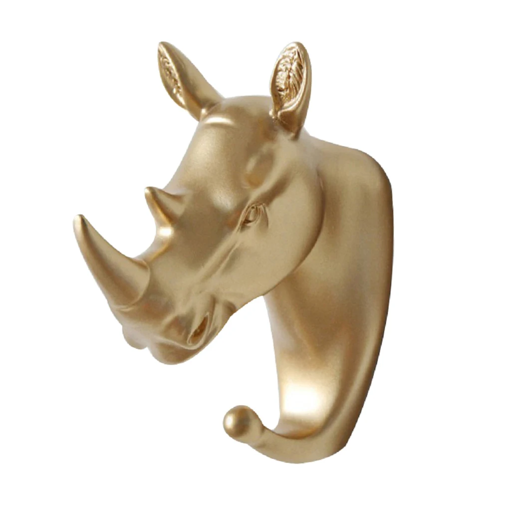 Настенный держатель для крюка в виде головы животного из смолы Золотой #4 Rhino | Дом