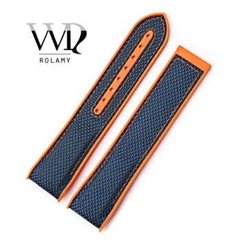 

Rolamy 20 22mm New Style High Quality Rubber Silicone With Nylon Replacement Watchband Strap Belt For Planet Ocean 45 42mm