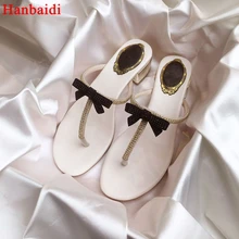 

Hanbaidi Rhinestone bowknot Flat Slipper Woman Open Toe Fashion Gladiator Sandals Women Beach Shoes Femme Shoes Womena 2018
