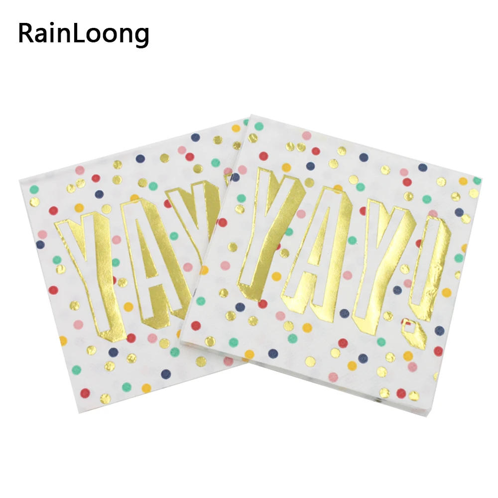 [RainLoong] 3plys бумажная салфетка из золотой фольги для напитков Yay праздничные и