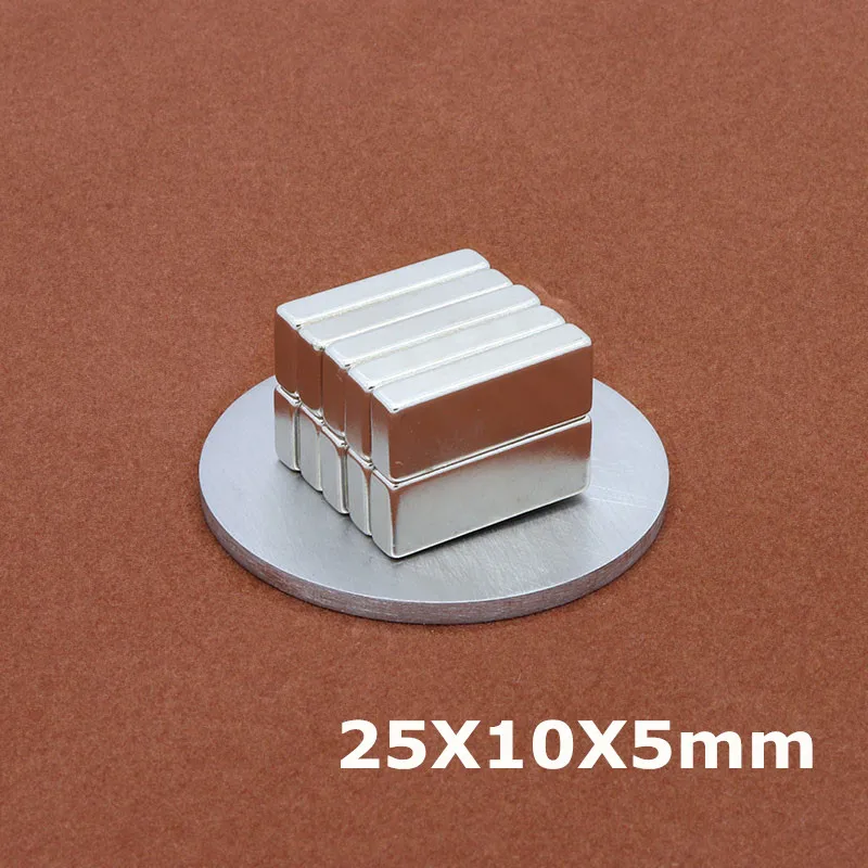 

5pcs 25 x 10 x 5 mm Super Powerful Small Neodymium Magnet Block Permanent N35 NdFeB Strong Cuboid Magnetic Magnets Square magnet