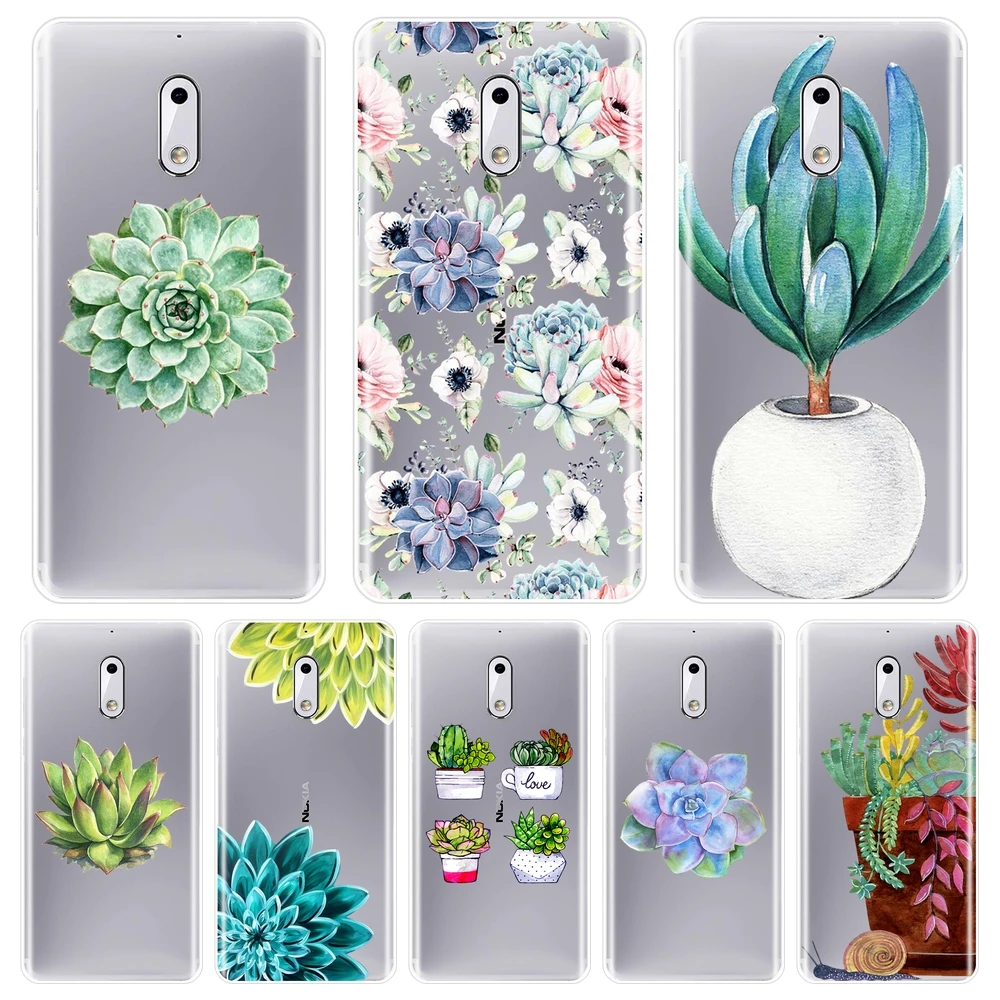 

Case For Nokia 1 2 3 5 6 8 Soft Silicone Flower Succulent Cactus Plants Green Floral Back Cover For Nokia 7 Plus X6 Phone Case