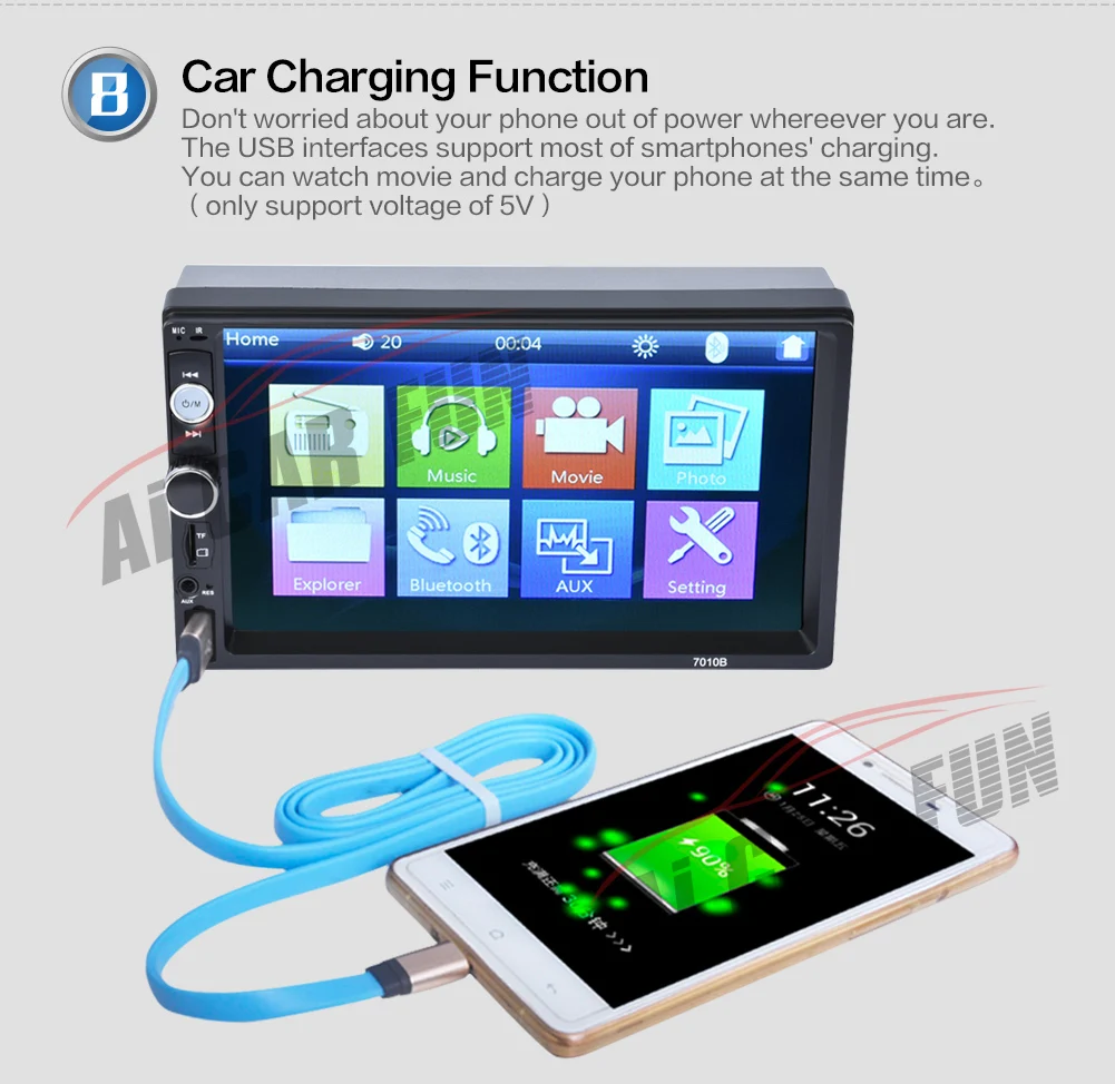 7010B /Bluetooth なしリアビューカメラ 倉庫を洗う MP5 FM/MP5/USB/AUX 2Din CAR FUN プレーヤータッチスクリーンの自動オーディオステレオマルチメディア 車ラジオ車 Ai 11 7010B /Bluetooth なしリアビューカメラ 倉庫を洗う 11
