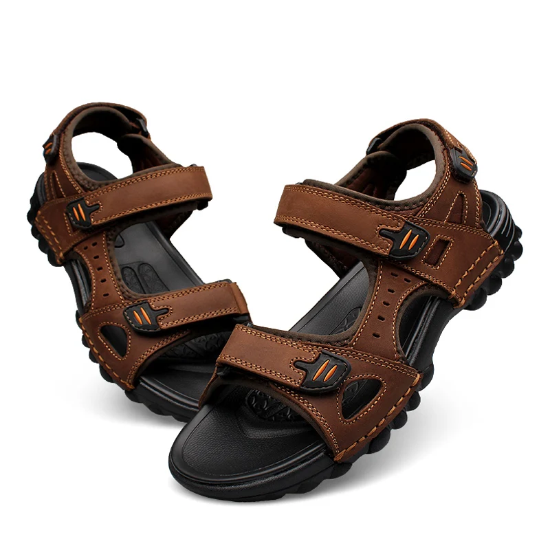

Summer Mens Sandals Genuine Leather Summer Beach Dress Mens Fashion Sandals Outdoor Men Shoes Black Light Sandals Big Size 48
