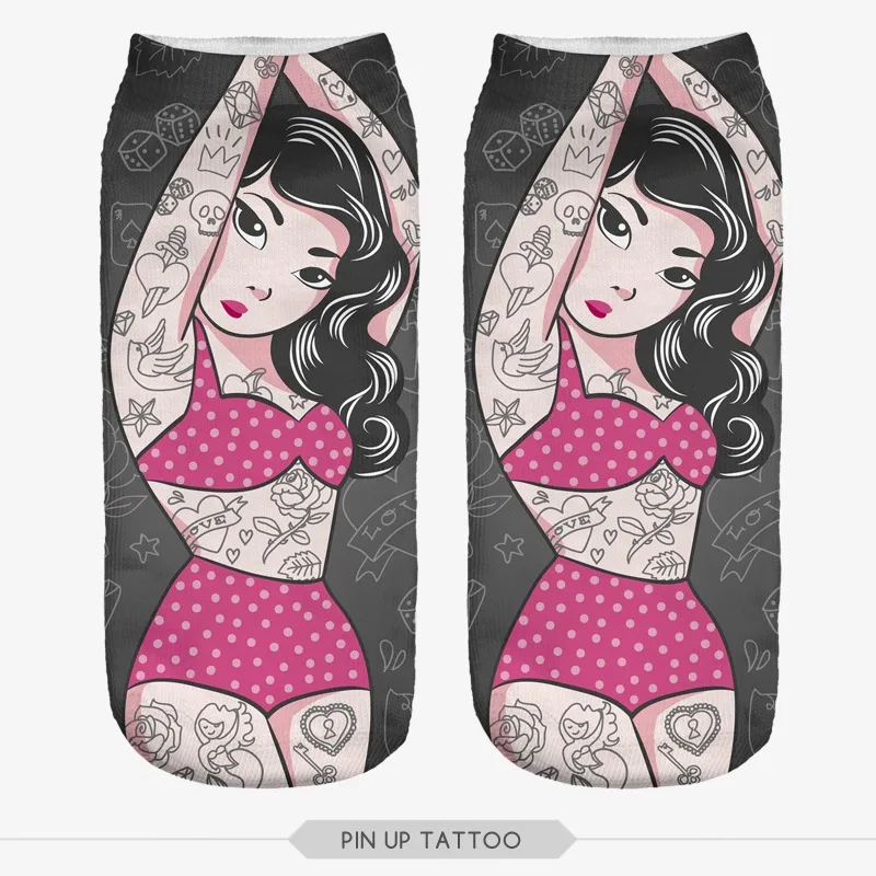 Бег цыпленка в стиле пин ап татуировку 3d цифровая печать Носки|socks print|socks socksocks |