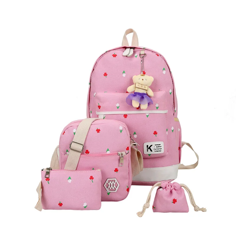 Холщовый Рюкзак для студентов, школьная сумка для девочек-подростков, Детские рюкзаки, детские школьные сумки, мультяшный принт, рюкзак для деловых поездок - Цвет: Розовый