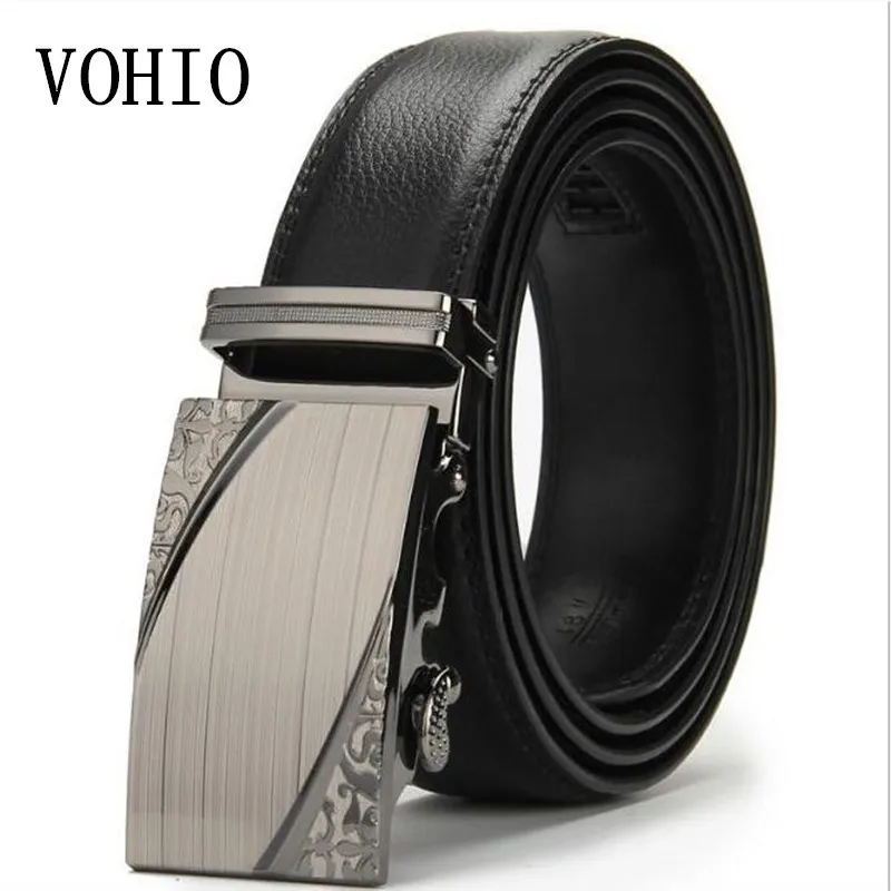 

VOHIO men belt 150cm fashionable imitation leather automatically buckles men's belts Black 160cm long The big size high quality