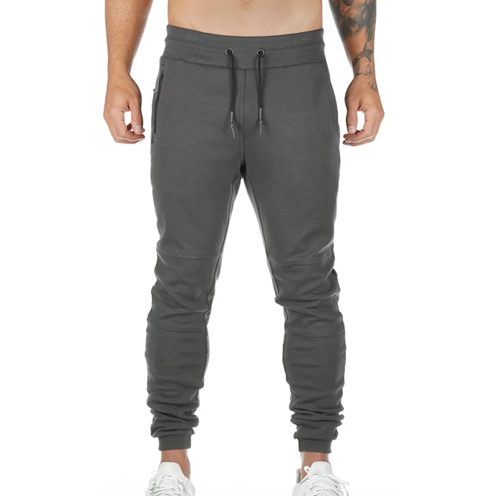 

Solid Men's Gym Joggers Drawstring Waist Casual Pant Zipper Pockets Sport Trousers Full Length Sweatpants Track Pants Streetwear