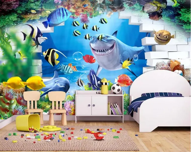 

3d wallpaper custom 3d wall murals wallpaper Mediterranean 3 d cartoon mural child room wallpaper fish living room wall decor
