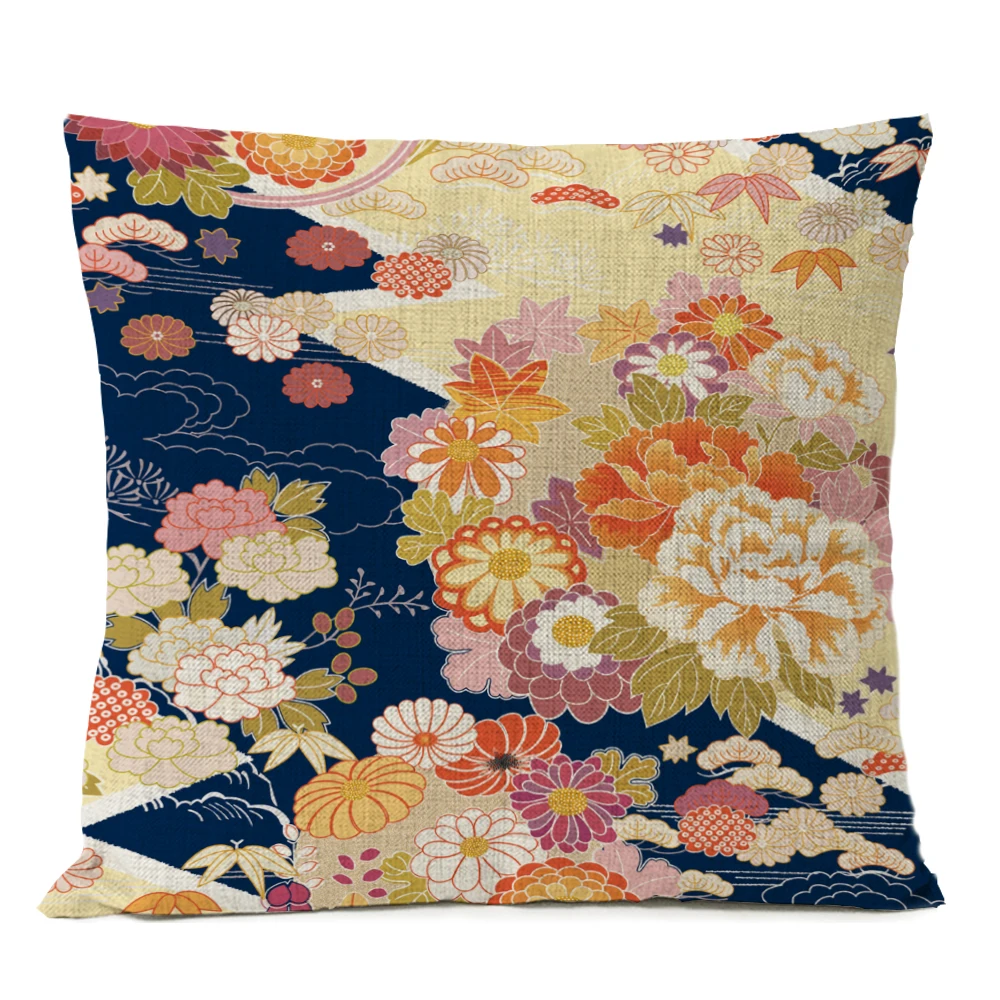 Japanese Fuji Cherry Cushion Cover Home Decorative Pillows Japan Ukiyo-e Wave Pillow Cover Linen Pillow Case Cojines Almofada - Цвет: 11