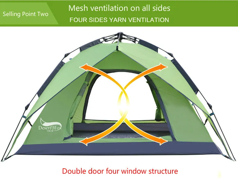 Desertfox наружные высококачественные палатки 3-4 человек автоматические двойные палатки три секунды быстрые палатки многоцелевые палатки 3,5 кг