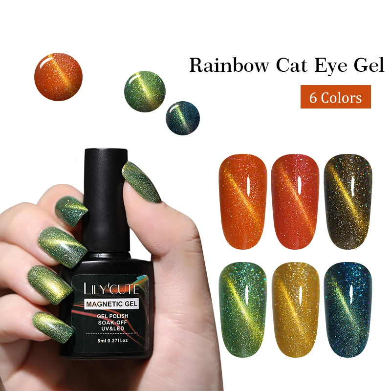 LILYCUTE 8ml Rainbow Cat Eye UV Gel Polish Shimmer Glitter UV
