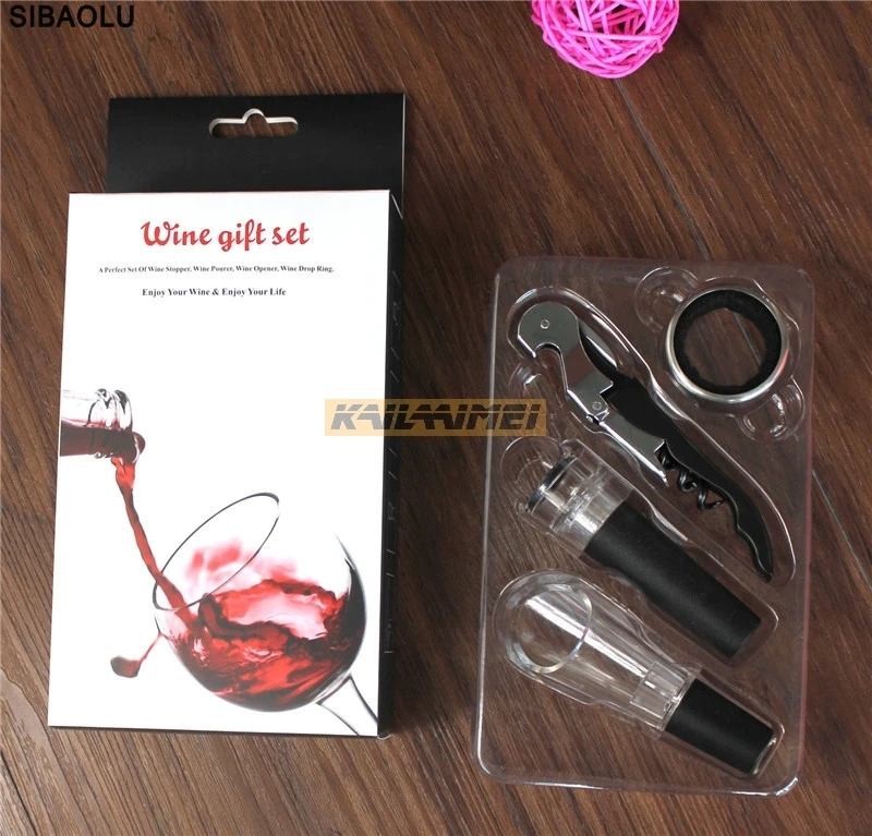 

120pcs Convenient Wine Accessory Kit Gift Bottle Opener Drip Ring Corkscrew With Stopper Foil Cutter in Mahogany Box